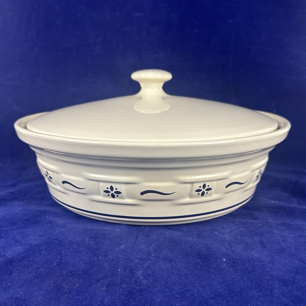Longaberger Pottery Woven Traditions 2 Qt Covered Casserole BLUE~USA